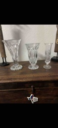 Set of Three Assorted Cut Glass/Crystal Vases