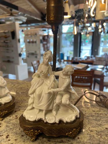 Porcelain Figural Table Lamp with Baroque Style Base