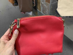 Red Textured Faux Leather Crossbody Bag