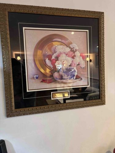 Framed Floral Still Life Print with Gilt Accents