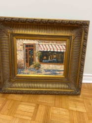 Framed Painting of a French Restaurant Facade