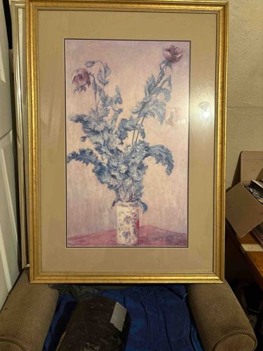 Framed Botanical Floral Print with Gold Frame and Mat