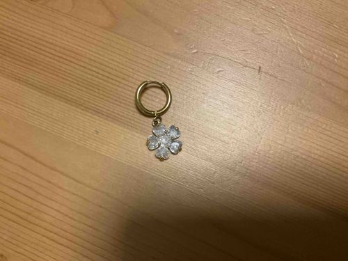 Gold-Toned Hoop Earring with Cubic Zirconia Flower Dangle