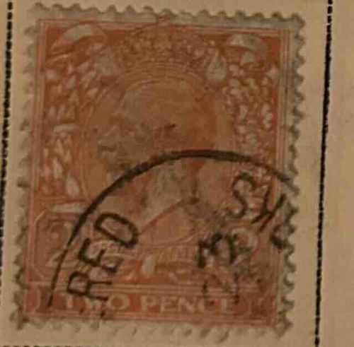 Used British Penny Red Stamp, TWO PENCE value