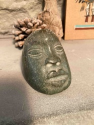 Carved Stone Head with Incised Features