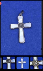 Sterling Silver Mother of Pearl and Marcasite Cross Pendant