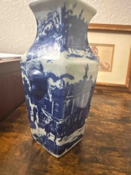 Blue and White Transferware Octagonal Vase