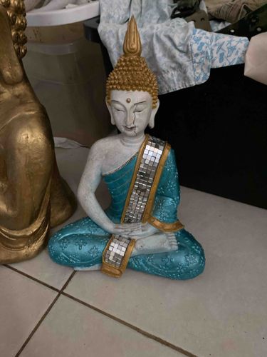 Meditating Buddha Figurine with Mirror Embellishments
