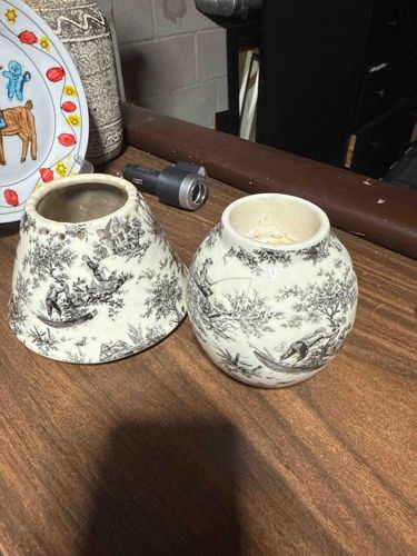 Steve McGhie Fine Porcelain Votive Candle Holder and Shade with Pastoral Toile Design