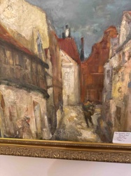 European Street Scene Oil Painting (Likely by Olga Platsky)