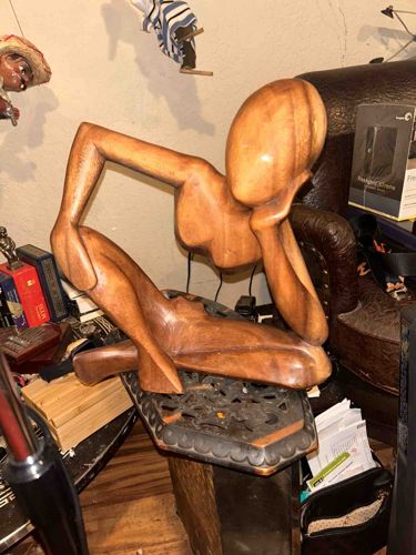 Carved Wooden Figural Sculpture of a Reclining Woman