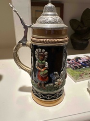 Traditional German Ceramic Beer Stein with Pewter Lid