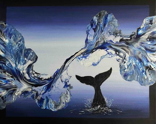 Whale Tail with Fluid Art Waves