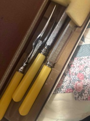 Vintage Cased Butter-Yellow Handled Carving Set