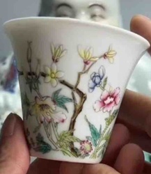Chinese Porcelain Tea Cup with Floral Enamel Decoration