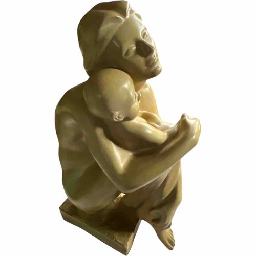 Plaster Nude Mother and Child Sculpture