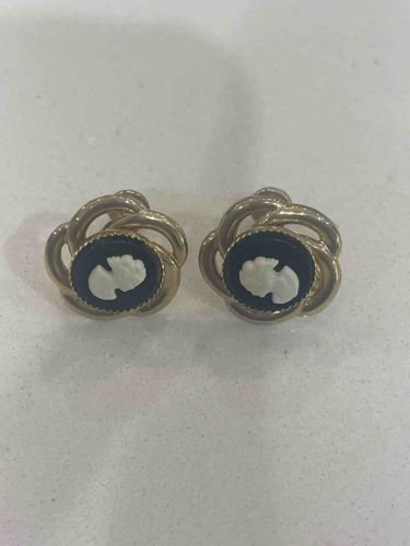 Gold-Toned Braided Frame Cameo Earrings