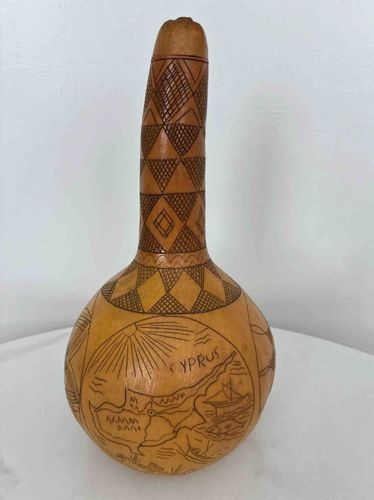 Traditional Cypriot Pyrographic Decorative Gourd
