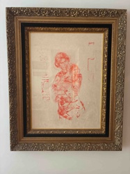 Red Figure Drawing in Ornate Gold Frame