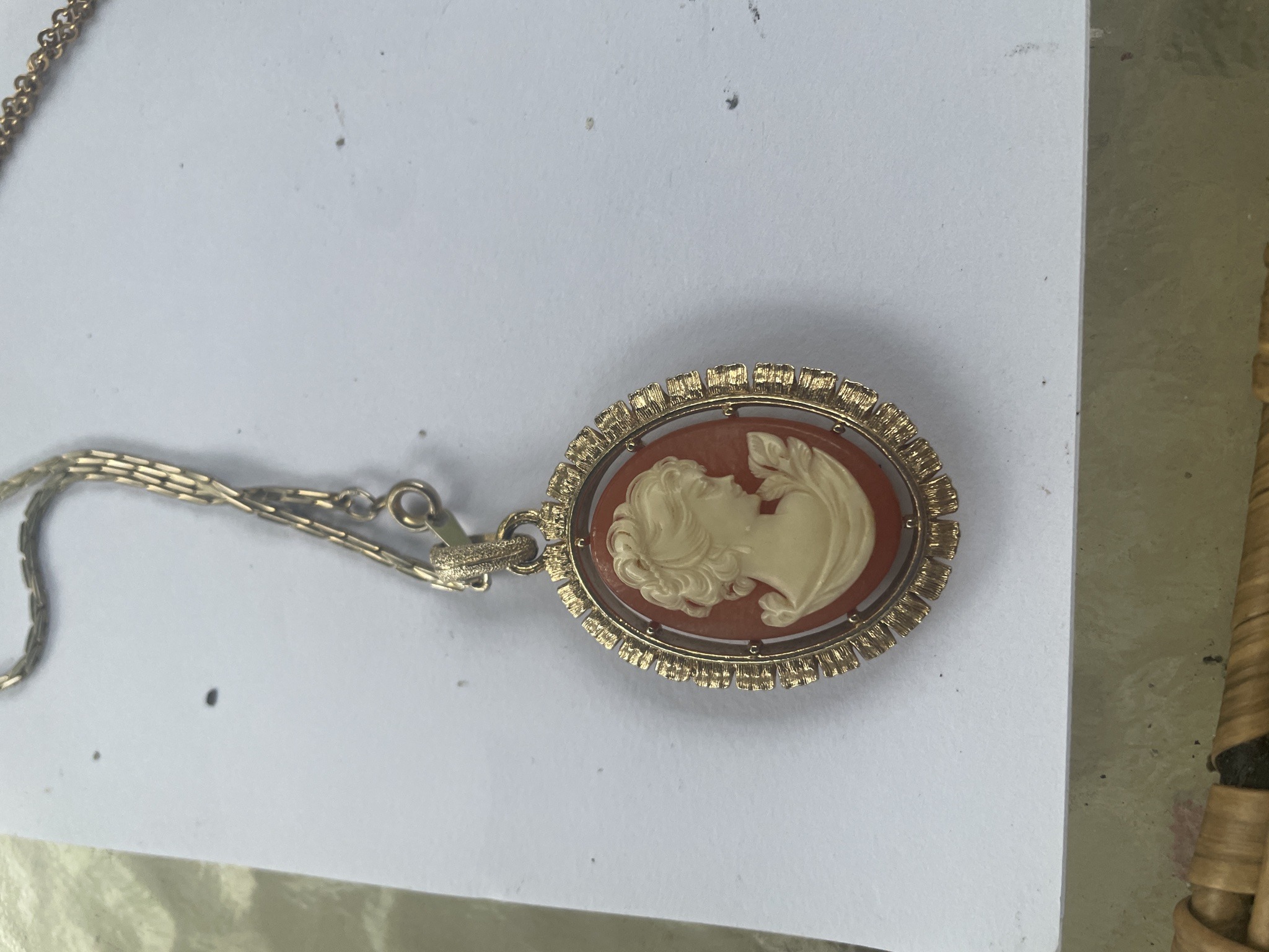 Vintage Gold-Tone Costume Cameo Necklace