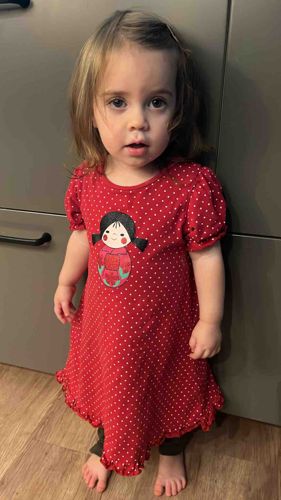 Toddler's Red Polka Dot Dress with Matryoshka Doll Appliqué