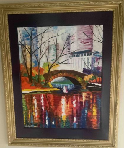 Framed Impressionistic Park Scene Painting