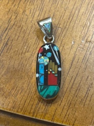 Inlaid Pueblo/Celestial Scene Silver Pendant