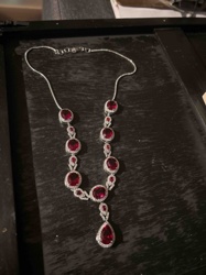 Red Gemstone and Diamondette Sterling Silver Necklace