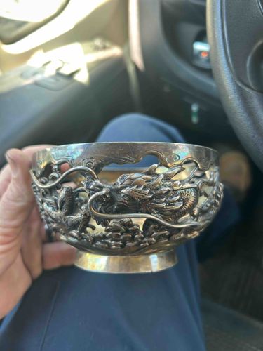 Chinese Export Silver Dragon Pierced Finger Bowl