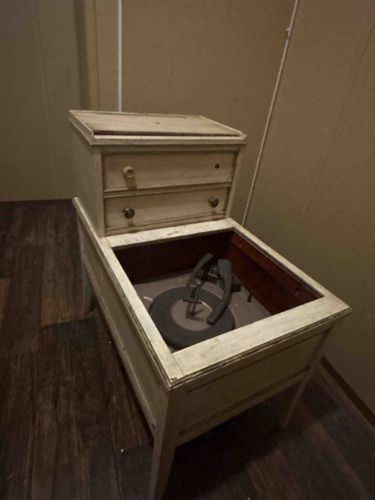 Vintage Phonograph in Wooden Cabinet with Storage