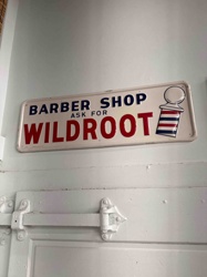 Vintage Wildroot 'Barber Shop Ask For' Porcelain Enamel Sign
