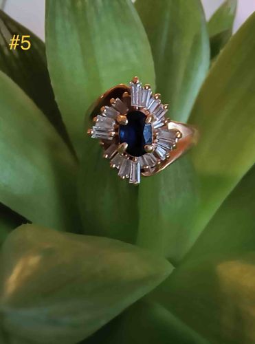 Gold Sapphire and Baguette Diamond Cluster Ring