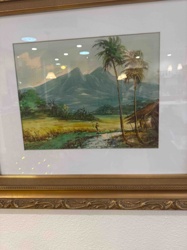 Framed Tropical Landscape Painting