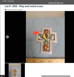 Inlaid Metal Cross with Abstract Design