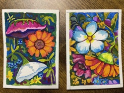Pair of ACEO Original Gouache Floral Paintings