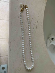 Single Strand Pearl Necklace with Gold-Toned Clasp