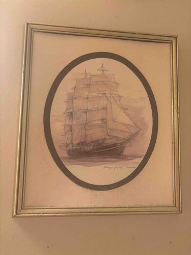 Framed Clipper Ship Drawing/Print