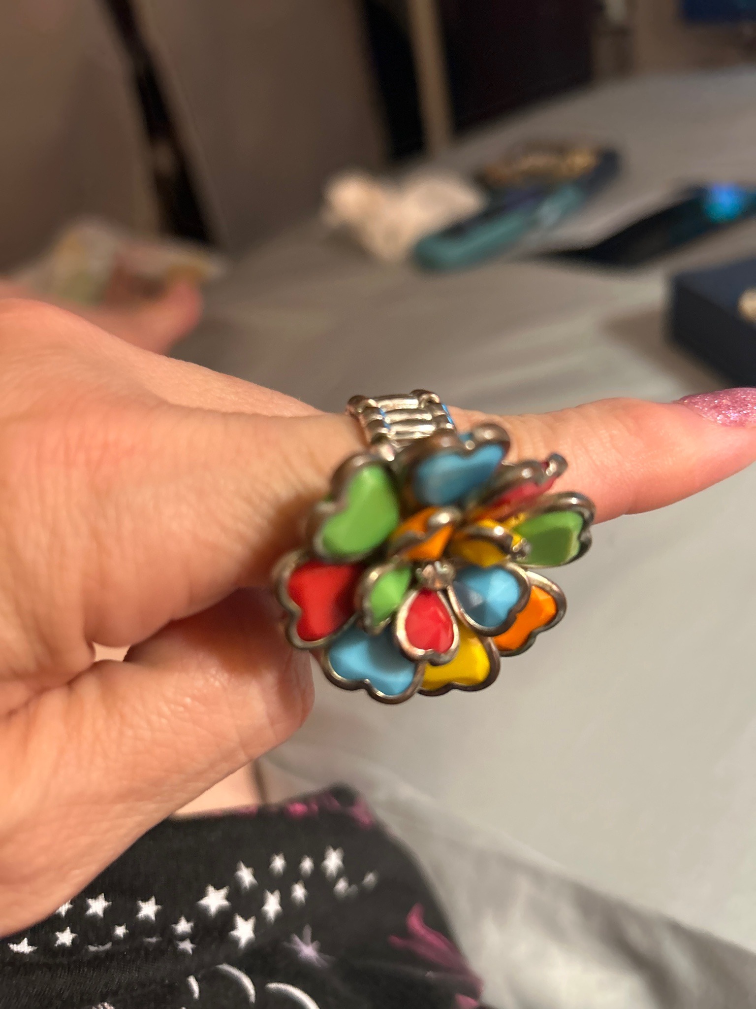 Submitted photo of Multi-colored enamel flower cocktail ring