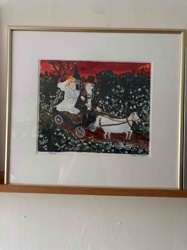Folk Art Print: "Couple in Cart with Donkey"