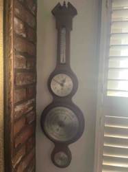 Antique Banjo Barometer with Clock and Thermometer