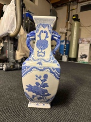 Blue and White Oriental Style Porcelain Vase with Dragon Handles