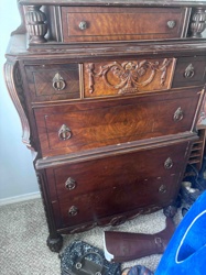 Antique Carved Wood Dresser with Hutch Top