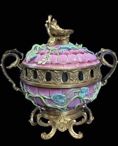 French Majolica and Ormolu Bronze Mounted Potpourri Censer