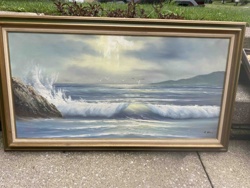 Seascape Oil Painting with Crashing Waves