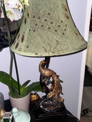 Peacock Base Table Lamp with Patterned Shade