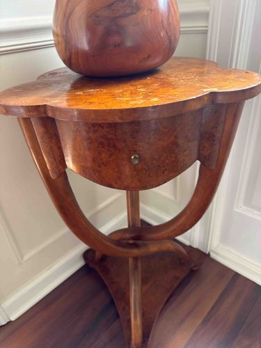 Art Deco Style Side Table with Burl Wood Drawer