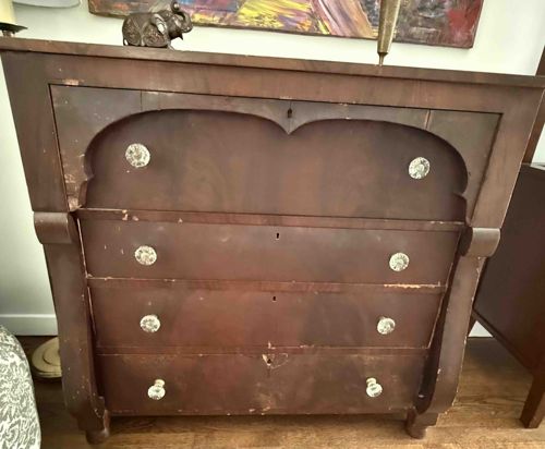 Antique Empire/Federal Style Wooden Dresser with Crystal Knobs