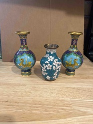 Set of Three Mid-Century Cloisonné Vases