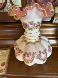 Decorated Opaque Glass Vase with Ruffled Edge