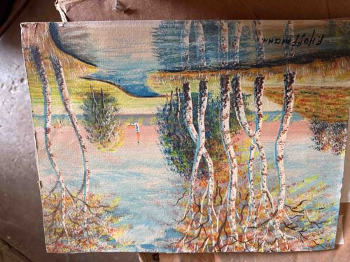 Landscape Painting with Birch Trees, Signed F. Hoffmann